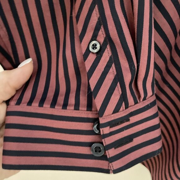 CHICO'S Imperial Stripe No Iron Tunic Blouse Women's 18 Sable Button Up Stretch - Picture 4 of 11